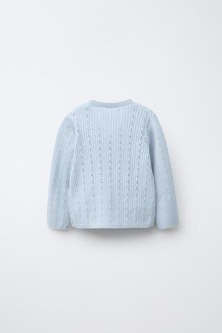 ZARA КАРДИГАН АЖУРНОЙ ВЯЗКИ, ГОЛУБОЙ