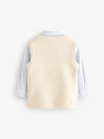 Рубашка и жилет вязаный в комплекте для мальчика Next K92-283, Молочный, Голубой