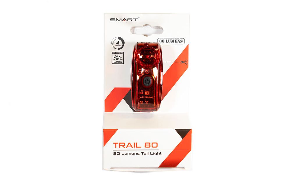 Фонарь SMART TRAIL 80, задний , 2 диода (1 с линзой), 4 режима (2 ночных), крепеж на подседельный штырь/верхнее перо, батарейки в комплекте