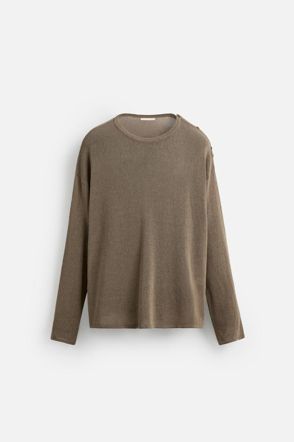 ZARA ТРИКОТАЖНАЯ ФУТБОЛКА С ПУГОВИЦАМИ, ТЕМНО-БЕЖЕВЫЙ