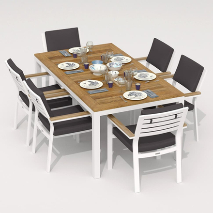 Обеденная группа Ideal Patio ТЕЛЛА  БОНТА  каркас белый, стол тик 180, ткань антрацит