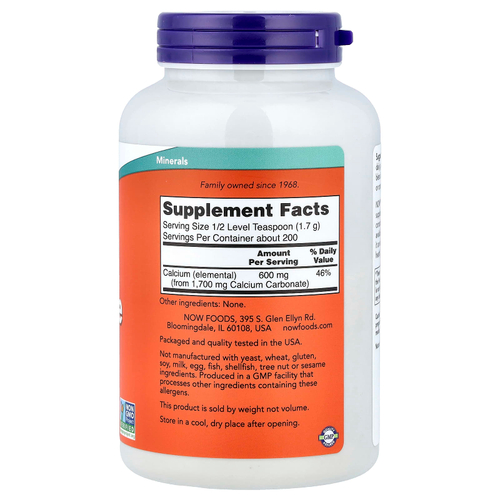 NOW Foods, чистый карбонат кальция в порошке, 340 г (12 унций)