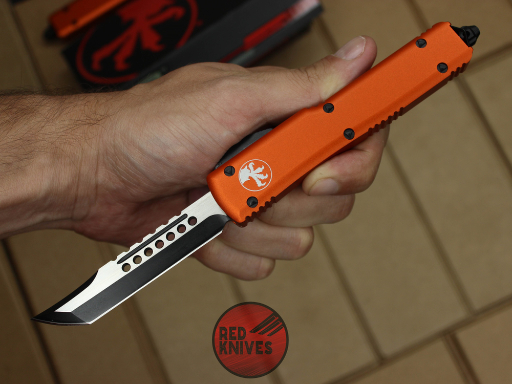 Нож Microtech Ultratech Helhound H/E - оранжевая рукоять, черный клинок RK-363