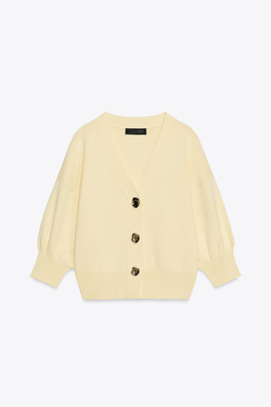 ZARA КАРДИГАН С РУКАВАМИ ТРИ ЧЕТВЕРТИ, ЖЕЛТЫЙ