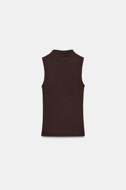 ZARA ТОП ИЗ ХЛОПКА И МОДАЛА, КОРИЧНЕВЫЙ