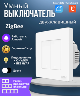Умный выключатель ZigBee двухклавишный с Алисой