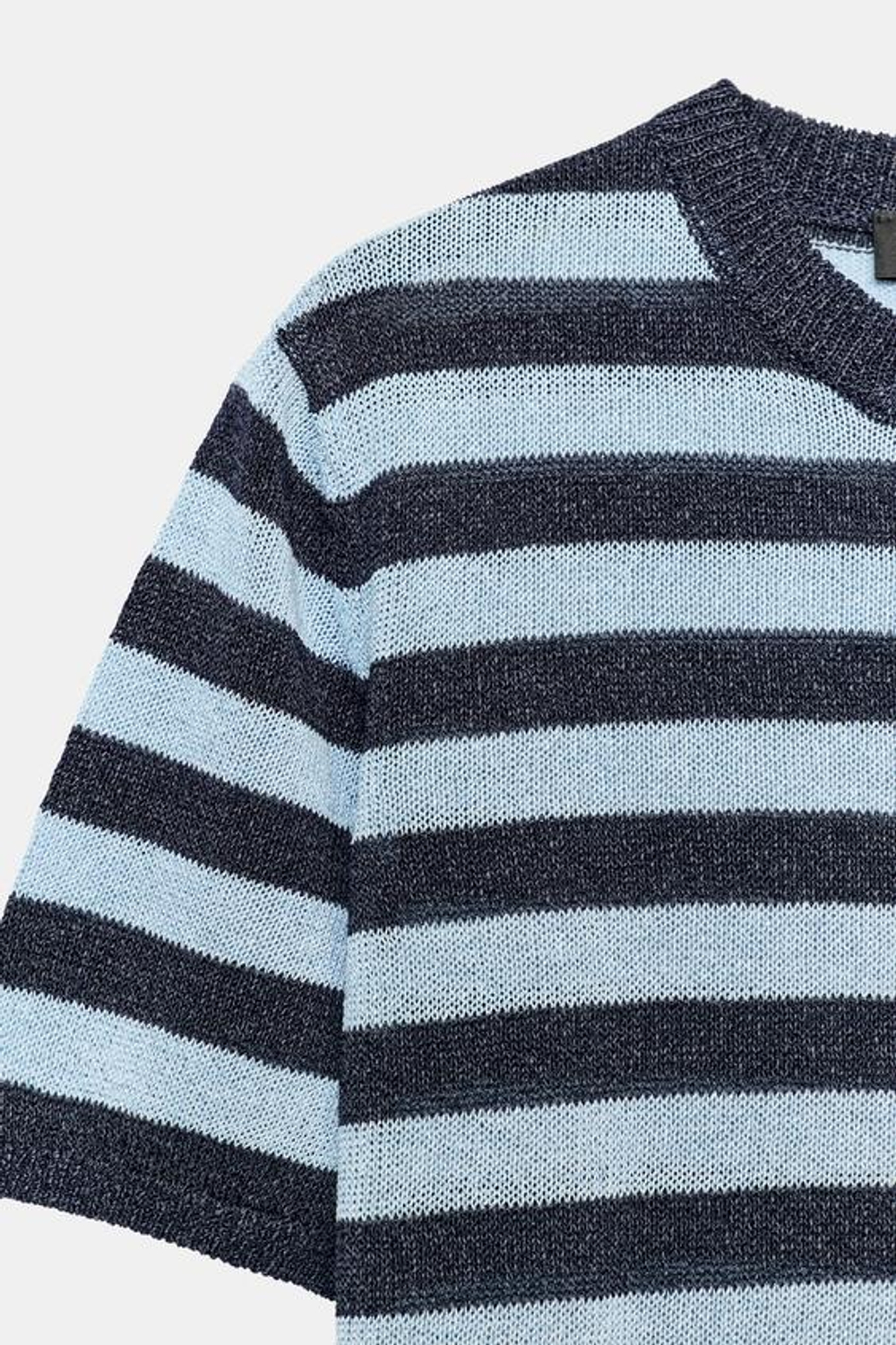 ZARA ТРИКОТАЖНЫЙ ТОП С КОРОТКИМИ РУКАВАМИ, МОРСКОЙ СИНИЙ