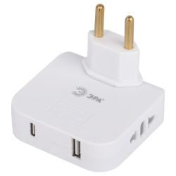 Разветвитель электрический ЭРА SPF-2-FL-USBC поворотный на 2 розетки + 2USB A+C 10А белый | Тройники