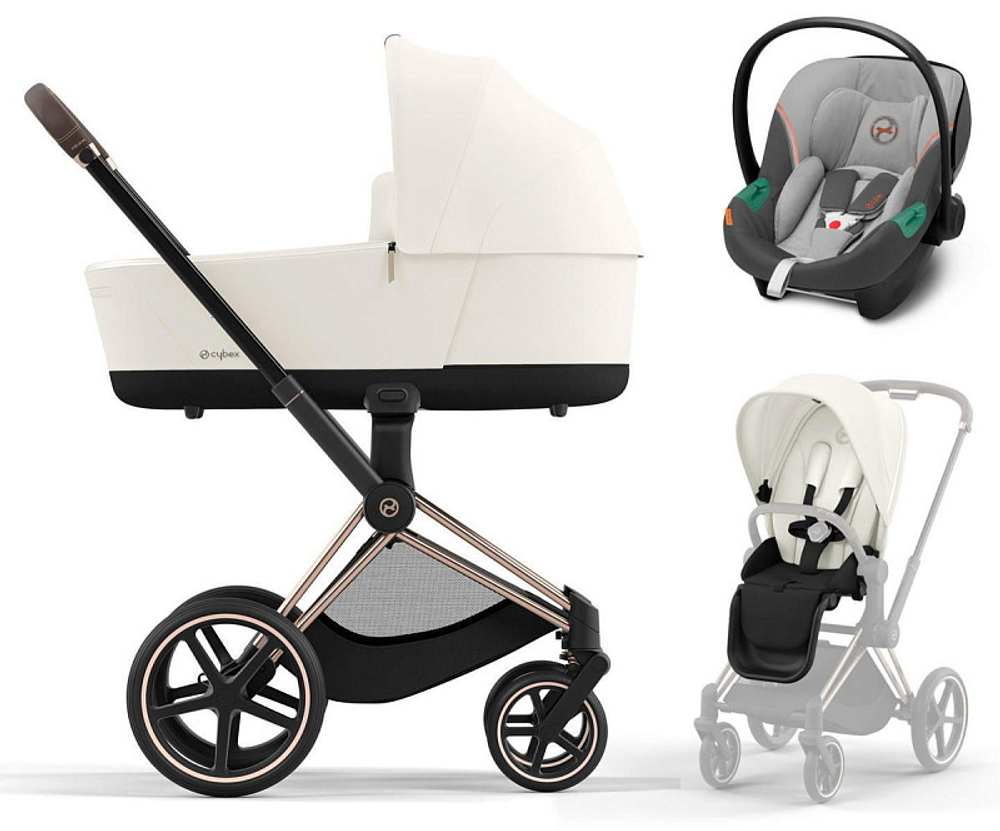 Коляска 3 в 1 Cybex Priam IV Rosegold complete и автокресло Aton S2 i-Size Lava Grey Off White
