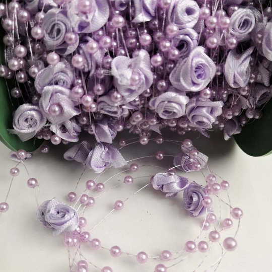 Бусы на леске с розочкой (Лаванда)