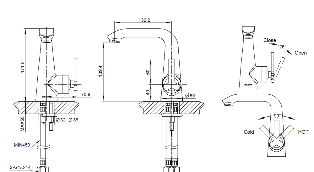 Смеситель BRAVAT для раковины WATERFALL F173107C-1