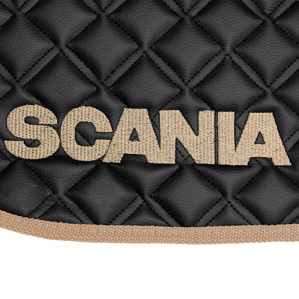 Ковры SCANIA 5 серии G (автомат), (экокожа, черный, бежевый кант, бежевая вышивка)