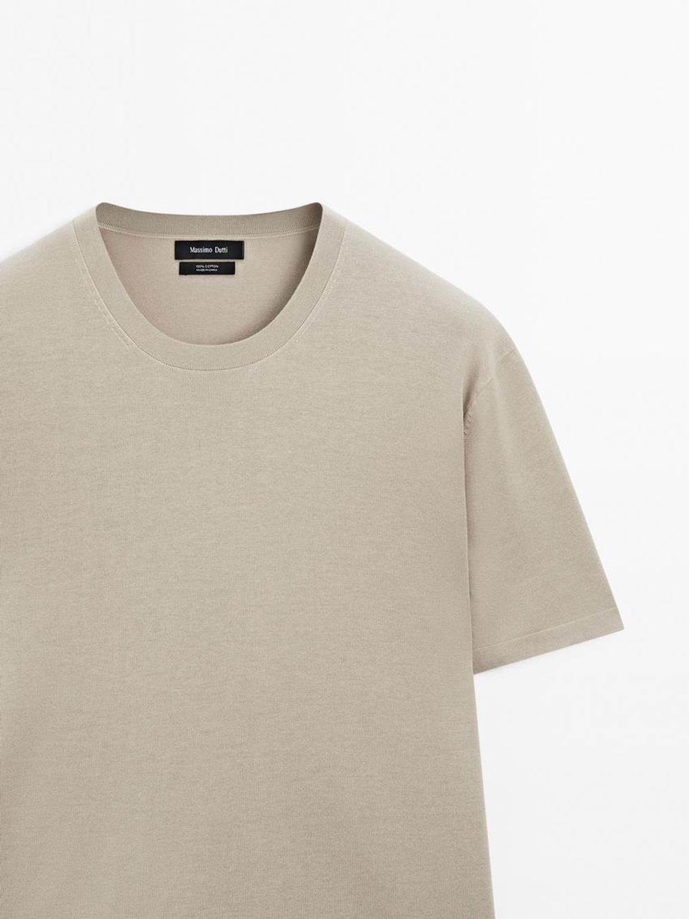 Massimo Dutti Хлопковая футболка с коротким рукавом, бежевый