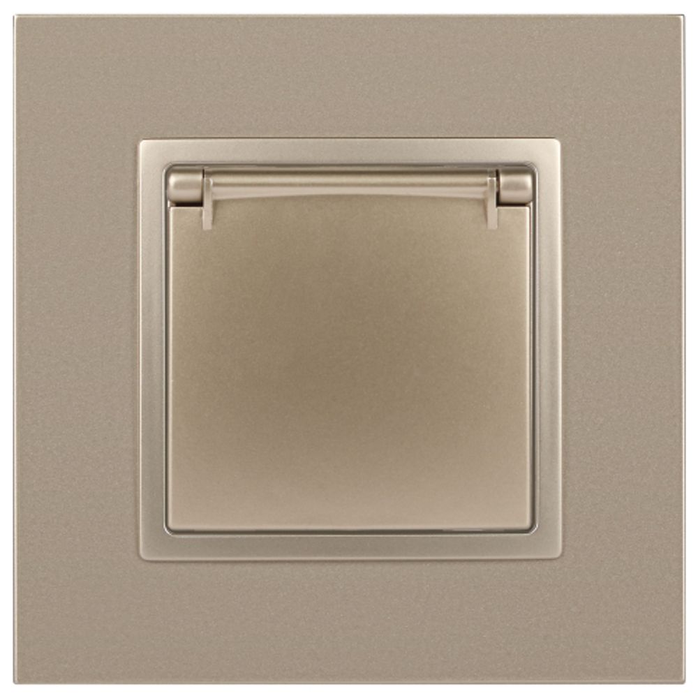 14-2103-04 ЭРА Розетка 2P+E Schuko со шторками с крышкой, 16A-250В, IP20, Эра Elegance, шампань (10/