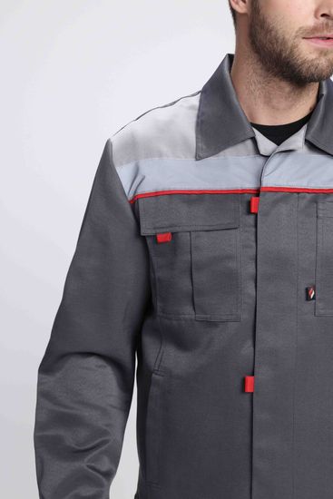 Костюм "Фаворит-2 СОП" полукомбинезон (т.серый/серый/красный)