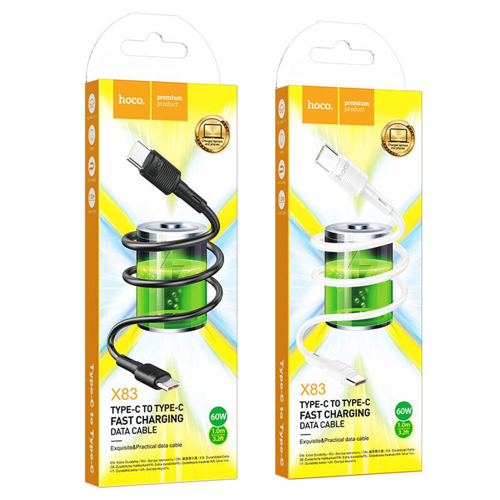 Кабель HOCO X83 Type-C-Type-C 60W 3A 1м PVC Black