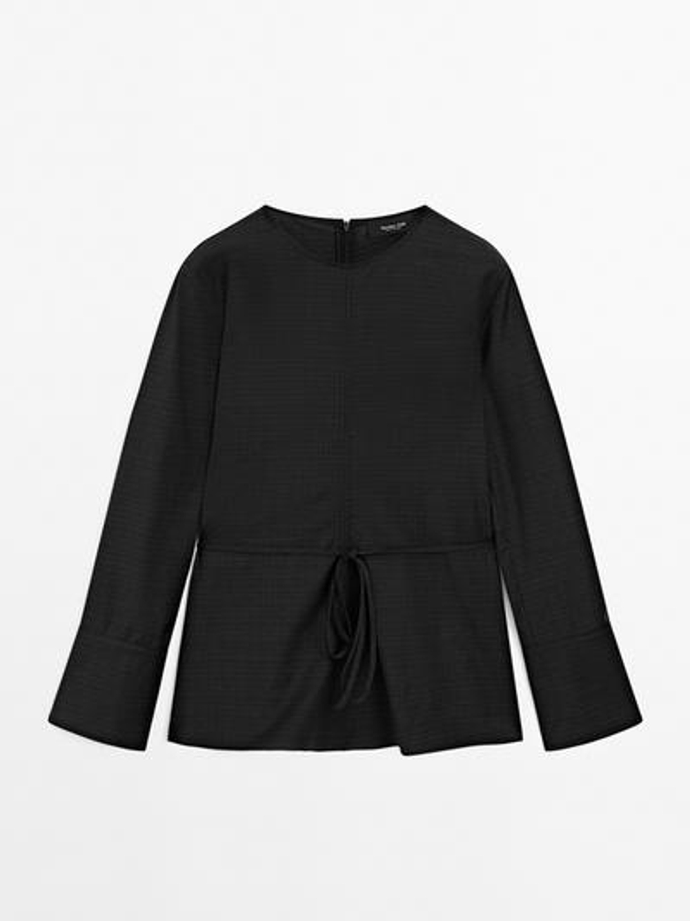 Massimo Dutti Блуза из смесовой шерсти с поясом, черный