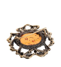 AM-1641 Брошь «Краб» (латунь, янтарь)