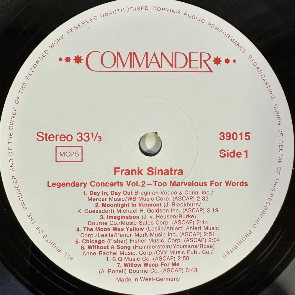 Frank Sinatra ‎– Legendary Concerts Vol. 2‎–Too Marvelous For Words (Германия)