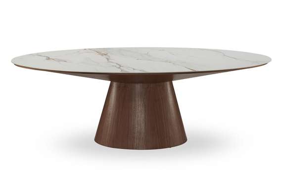Стол овальный Ando 230х110 см, керамика Carrara, шпон ореха