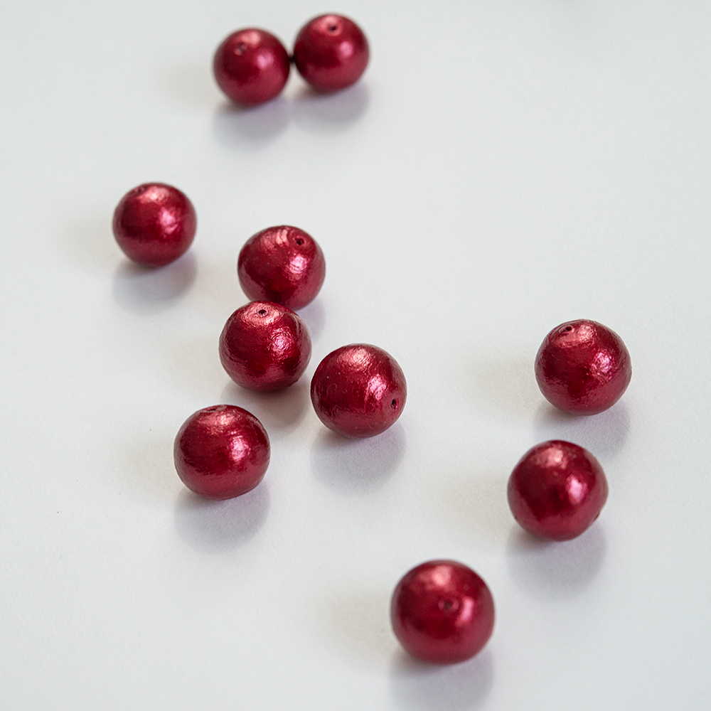 Хлопковый жемчуг, оттенок "Red", шар 14мм, сквозное отверстие