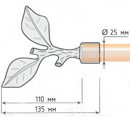 Наконечники "Ветка большая" d25 мм, цвет золото глянец