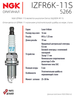 NGK IZFR6K-11S 5266 Иридиевые свечи зажигания, 4 шт.