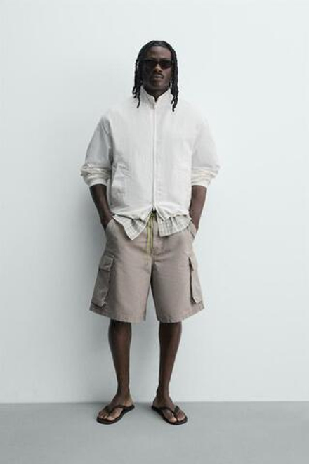 ZARA ШОРТЫ КАРГО RELAXED FIT НА ШНУРКЕ, СЕРО-ДЫМЧАТЫЙ
