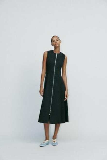 ZARA ПЛАТЬЕ МИДИ В ПОЛОСКУ, СЕРЫЙ/БЕЖЕВЫЙ