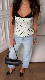 Корсетный топ в горошек с гипюром