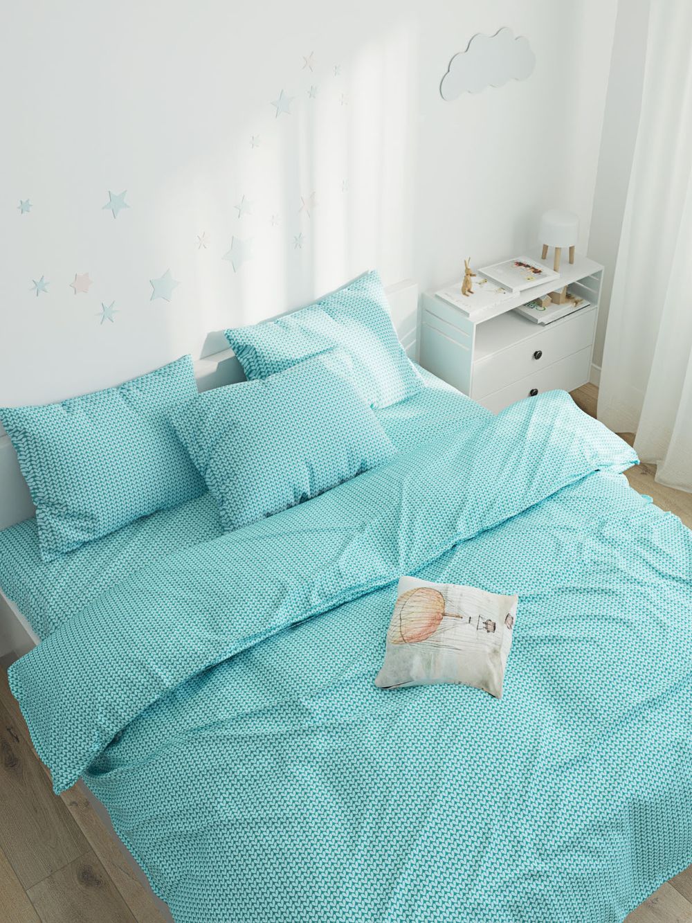 Пододеяльник Сказка "Вязание лазурное" евро на молнии 200х215 см, перкаль