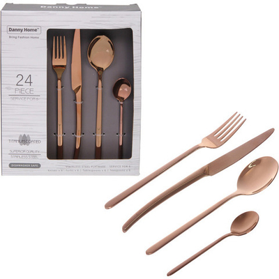 Набор столовых приборов «BISTRO» 24шт (6ножей, 6вилок, 6ст.ложек, 6ч.ложек), розовое золото