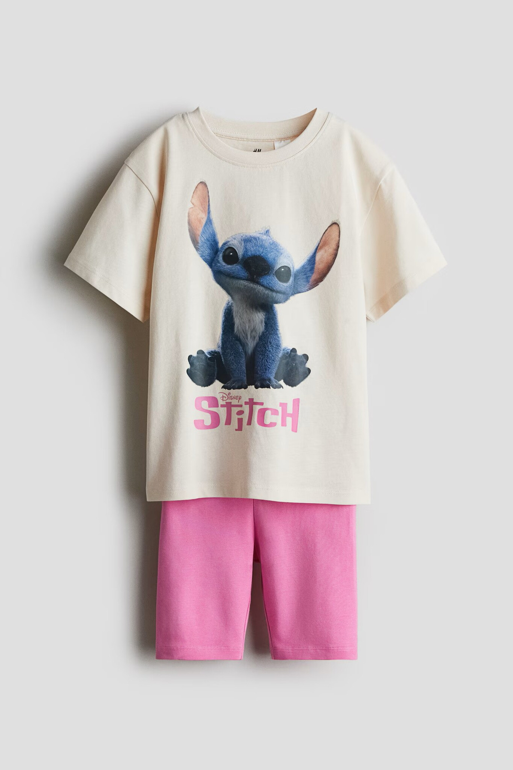 H&M Комплект из футболки и шорт с принтом, кремовый