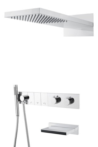 Встроенная душевая система с изливом ZODIAC с термостатом, трехпозиционная Chrome