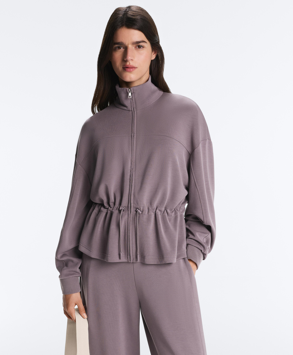 Oysho Мягкая куртка с регулируемой талией и высоким воротником, серо-сиреневый