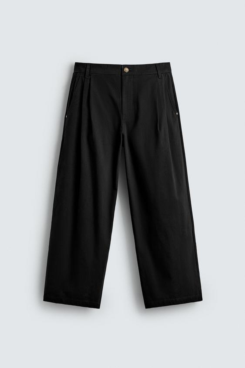 ZARA БРЮКИ ЧИНОС WIDE FIT, ЧЕРНЫЙ