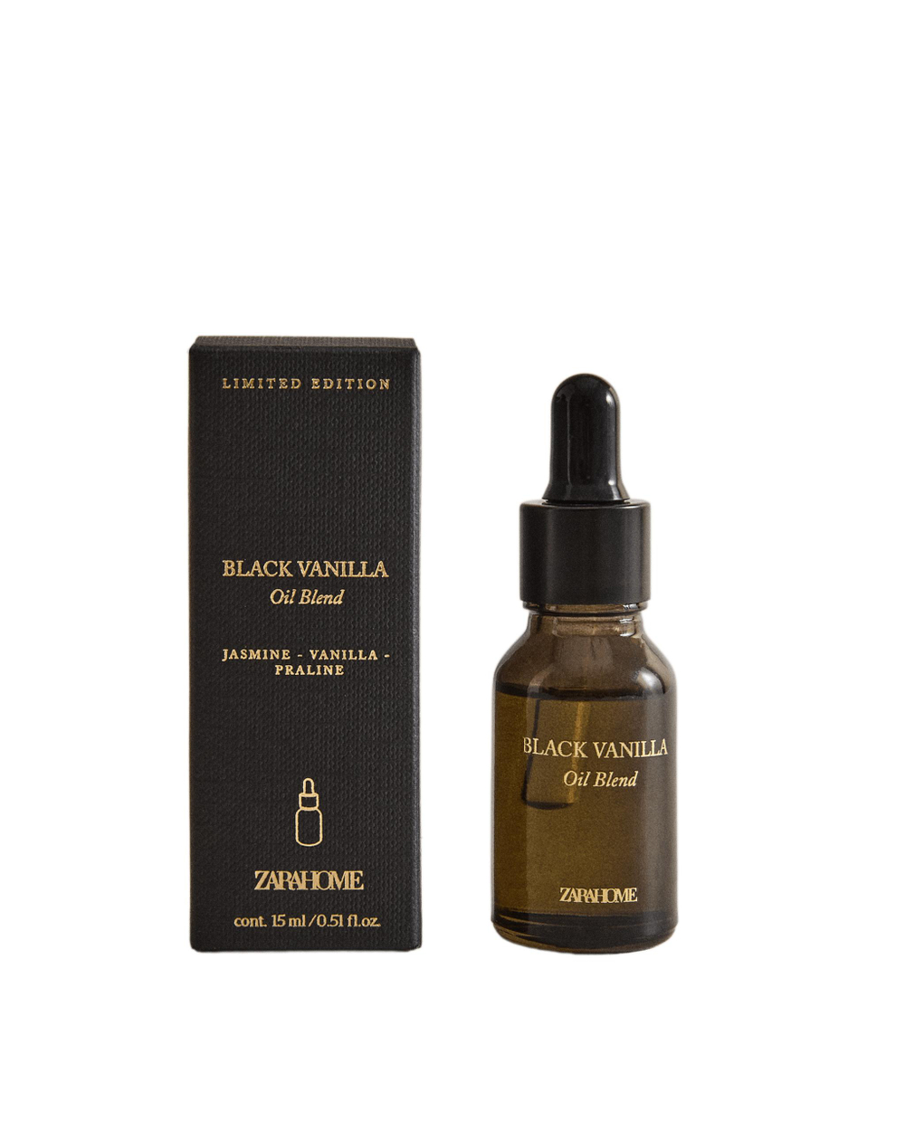 Zara Home Эфирное масло для аромадиффузора Black Vanilla 15 мл, концентрат для ароматизации дома, сладкий гурманский, Чёрный