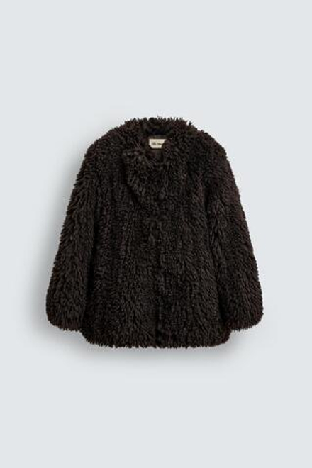 ZARA HARRY LAMBERT X DISNEY ПАЛЬТО ОВЕРСАЙЗ ИЗ ИСКУССТВЕННОГО МЕХА, КОРИЧНЕВЫЙ