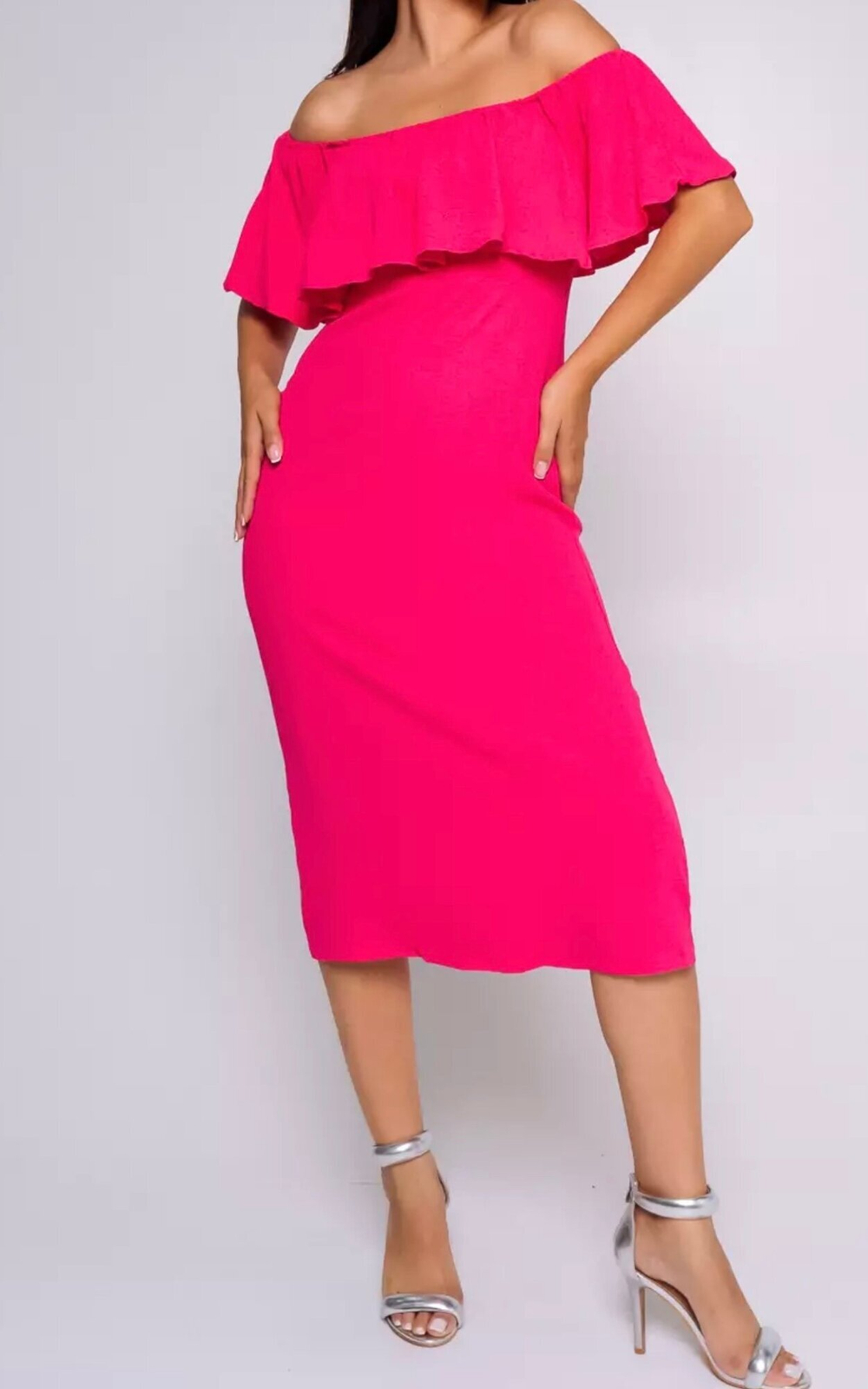 Название товара "Летнее  платье цвет фуксия с воланом длинное