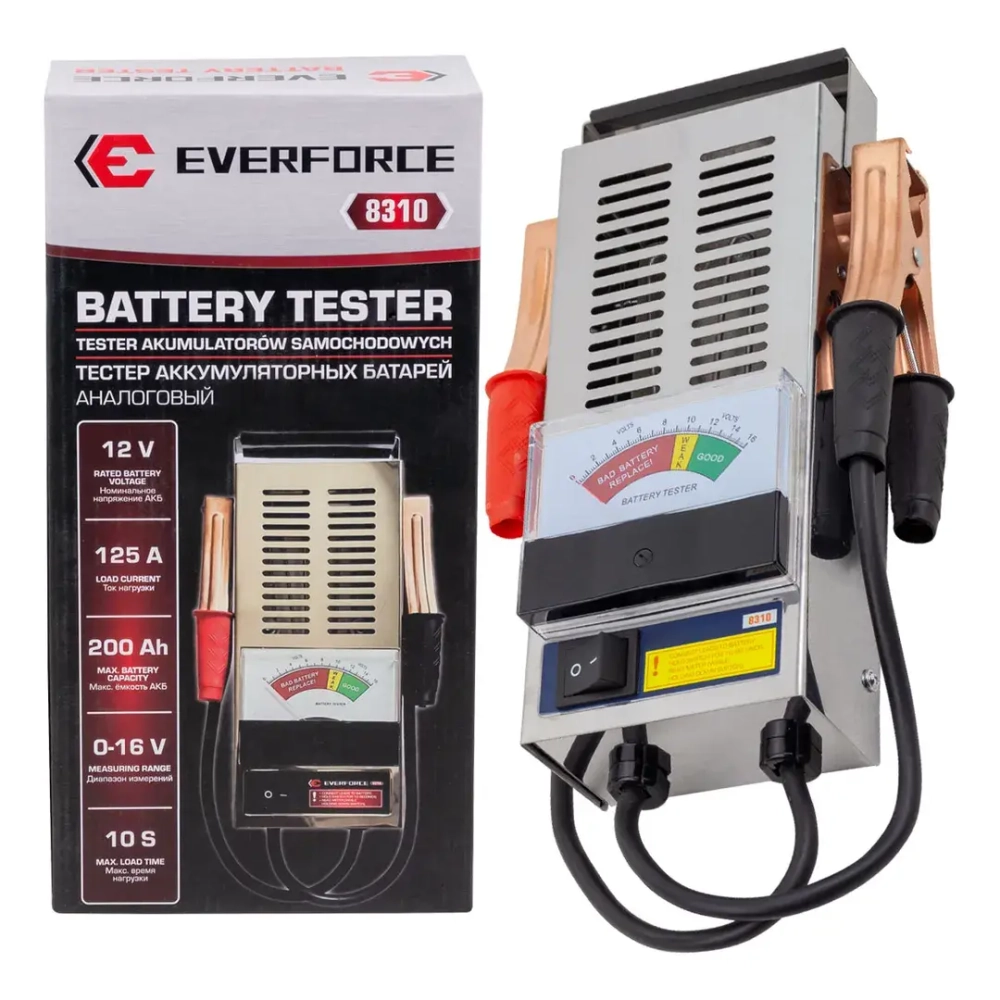 Тестер аккумуляторных батарей аналоговый 12V, 125A, 200Ah EVERFORCE EF-8310