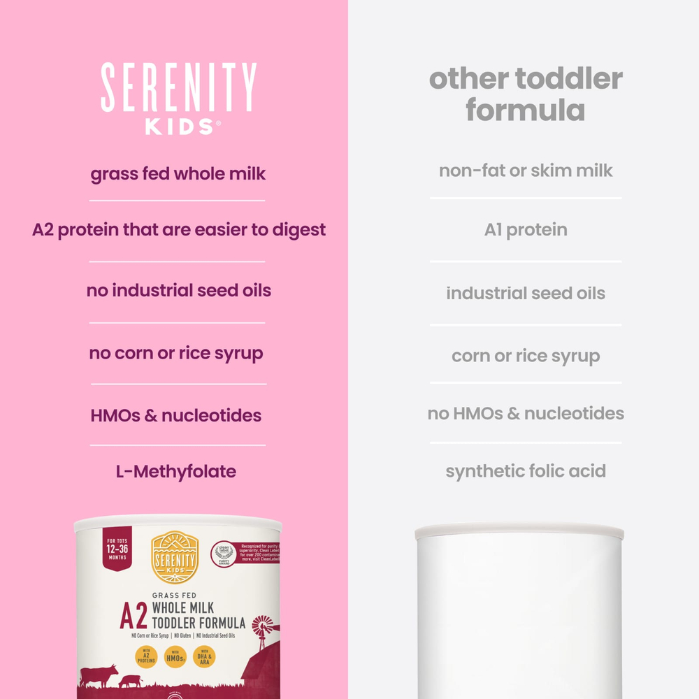 Serenity Kids, A2, смесь для малышей с цельным молоком травяного откорма, для детей в возрасте 12–36 месяцев, 595 г (21 унция)