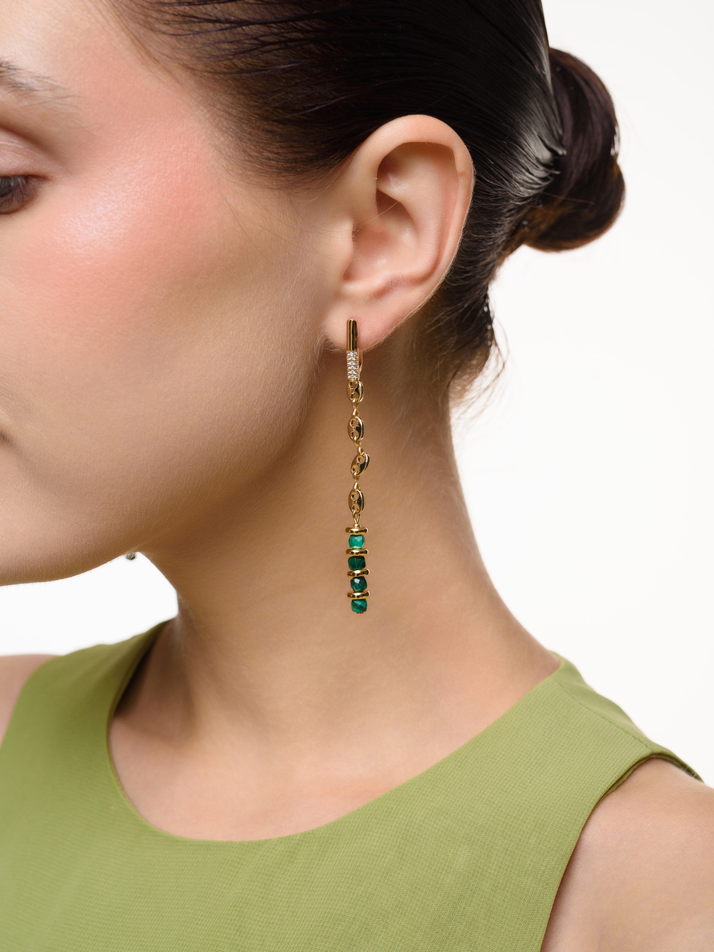 Серьги "Stic gess" с малахитом Gold