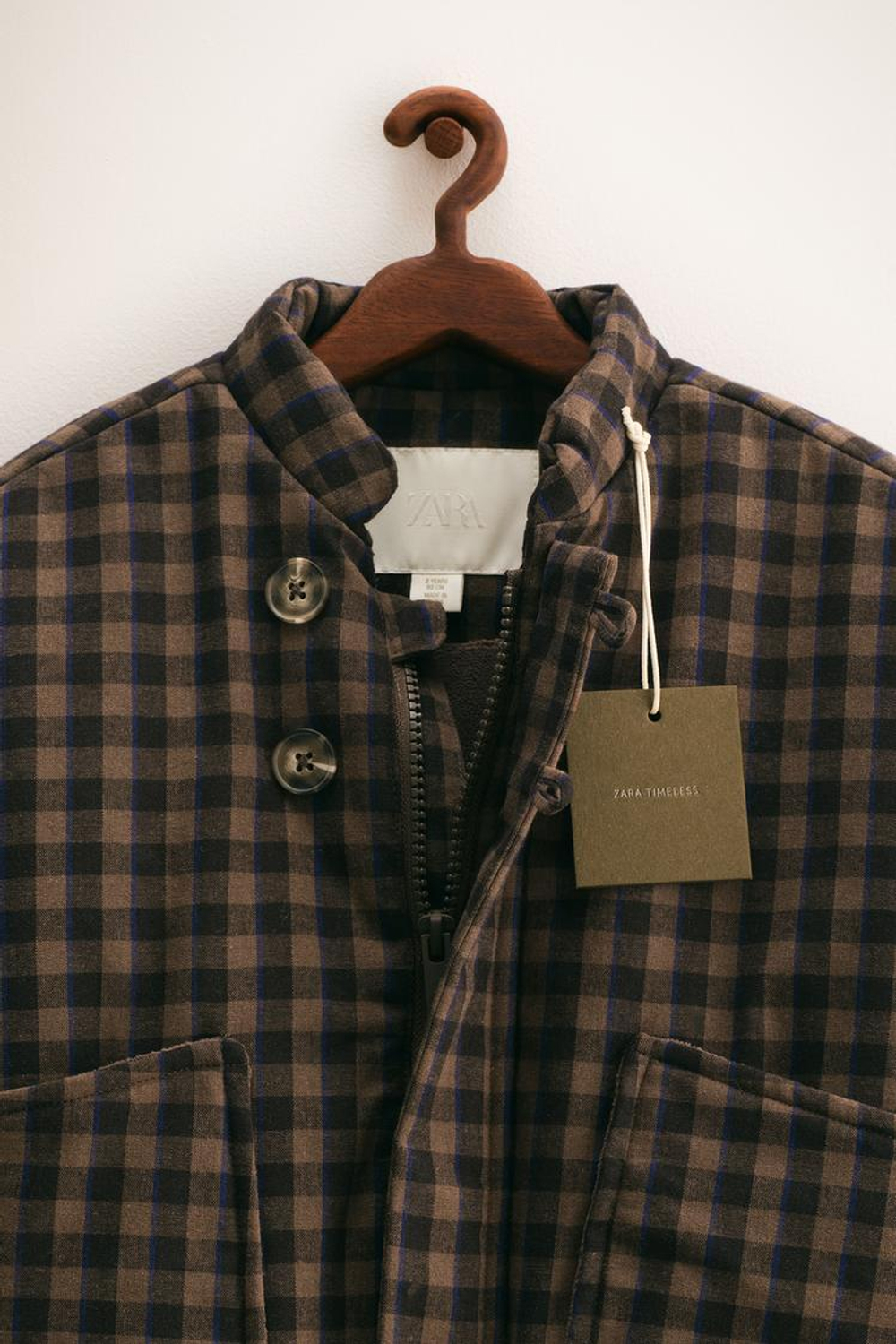 ZARA TIMELESS — КУРТКА В КОНТРАСТНУЮ КЛЕТКУ, КОРИЧНЕВЫЙ