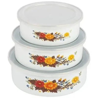 Набор из 3 эмалированных мисок с крышками «FAMILIA» 600/850/1250мл