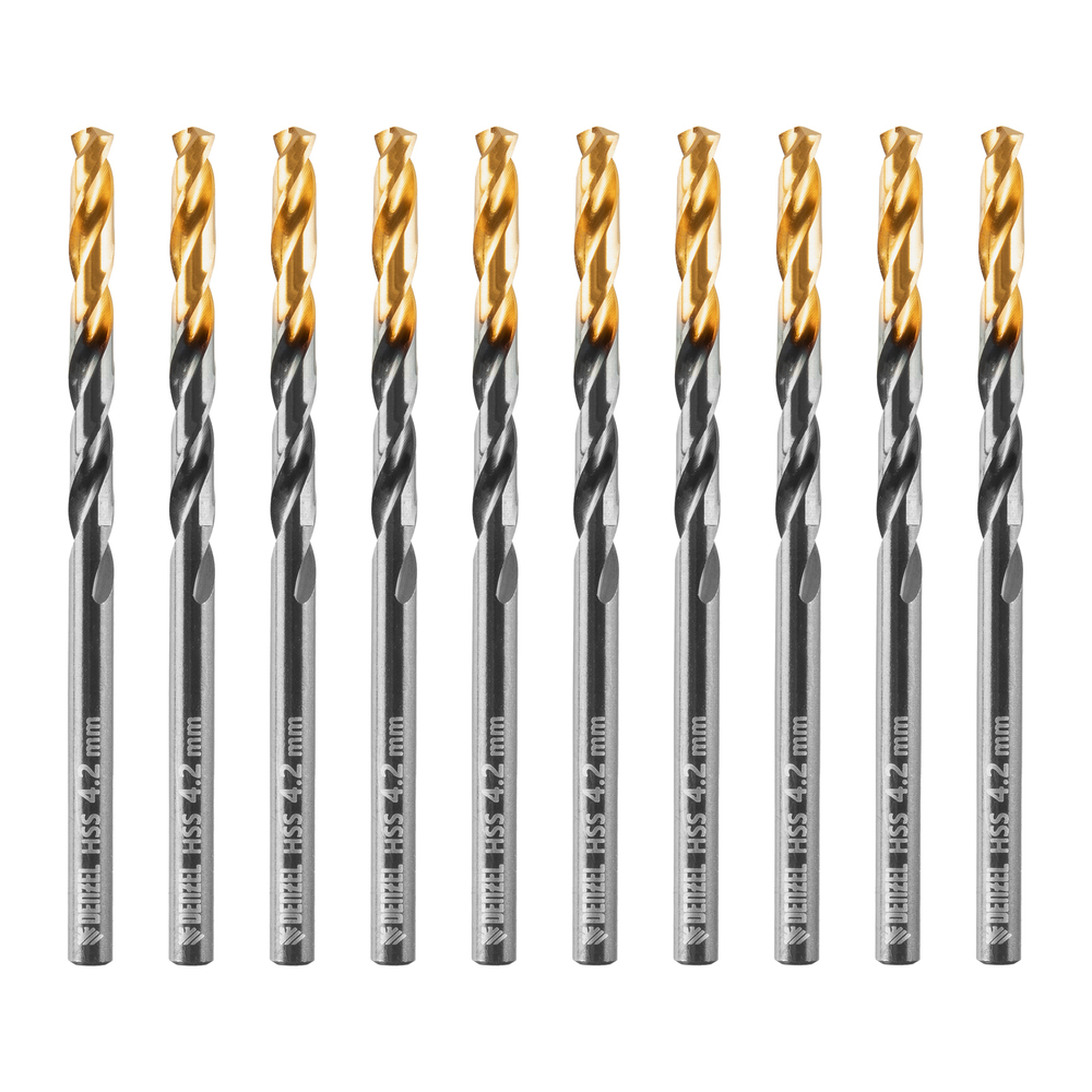 Сверло по металлу, 4,2 мм, HSS-Tin, Golden Tip, 10 шт. Denzel