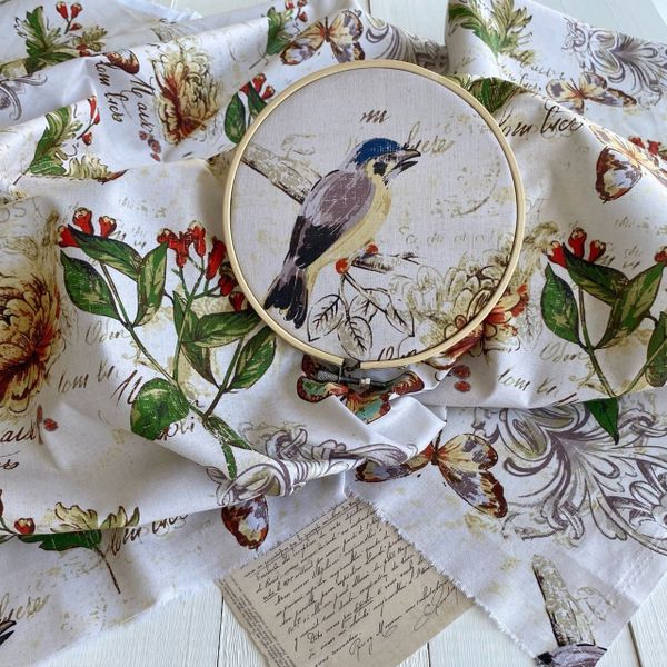 ПТИЧКА И ХРИЗАНТЕМА, 100% хлопок Handmade Fabrics 2