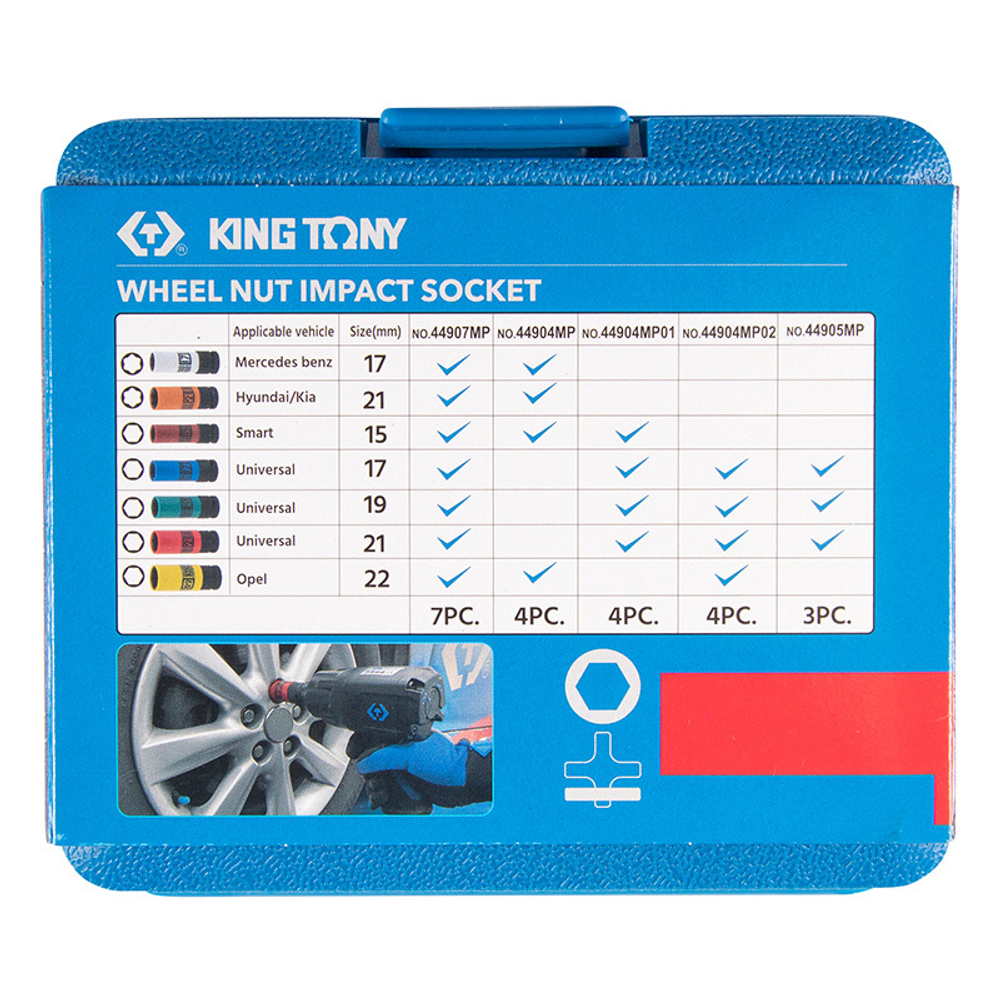 KING TONY (44905MP) Набор ударных глубоких торцевых головок 1/2", шестигранные, 17, 19, 21 мм