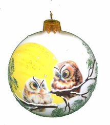 Шар "Лесные совята" 80 мм., стекло, в подарочной упаковке (КУ-80-18418/м)