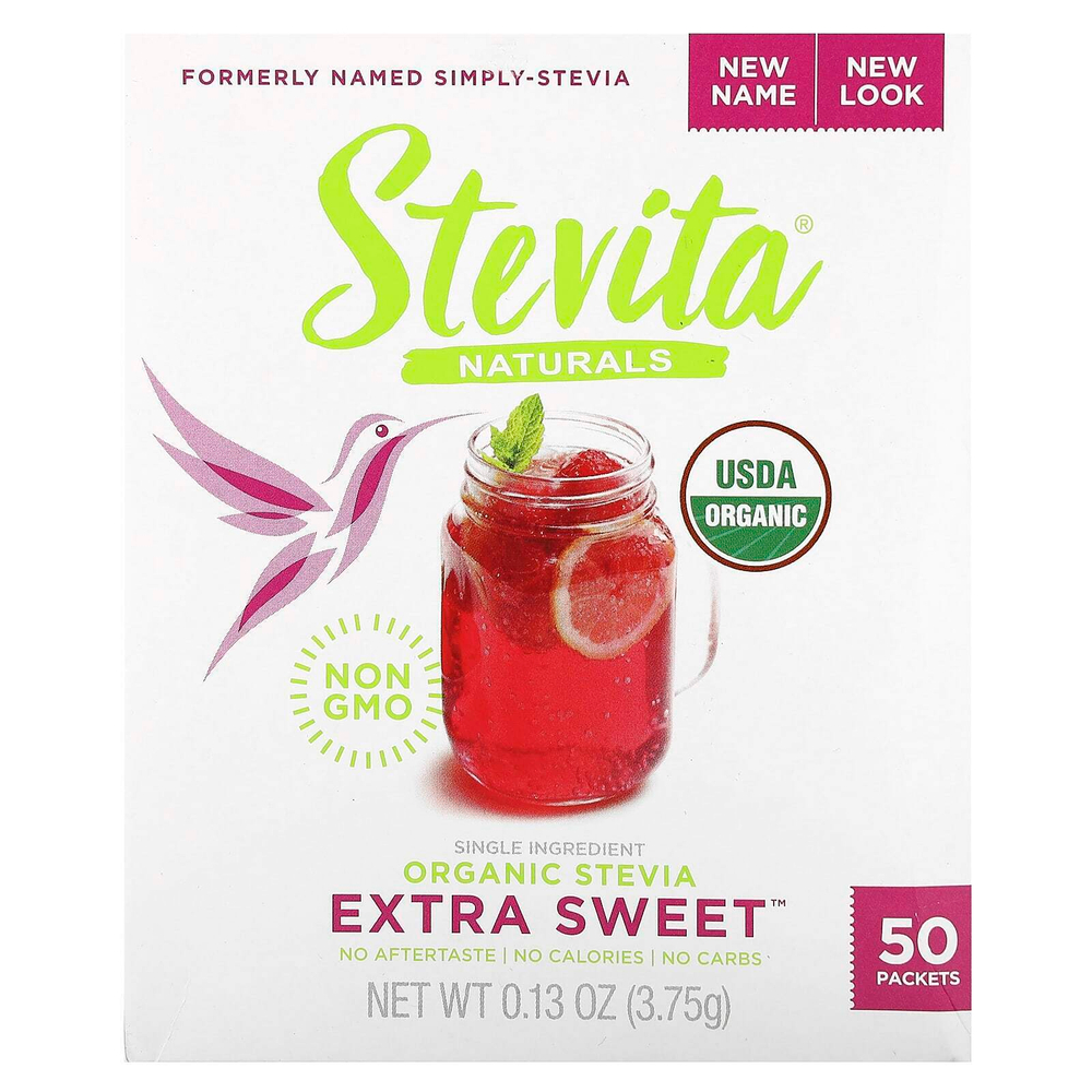 Stevita, Naturals, органическая стевия, экстрасладкая, 50 пакетиков, 3,75 г (0,13 унции)