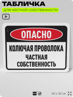 Табличка для частной территории "Опасно, колючая проволока", на дом, для участка, организаций и частных территорий, предупреждающая, 40х30 см, Silver Plane x Айдентика Технолоджи